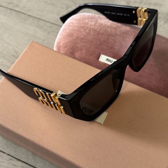 Miu Miu Black Cat-Eye Sunglasses w/ Gold Logo main image 4